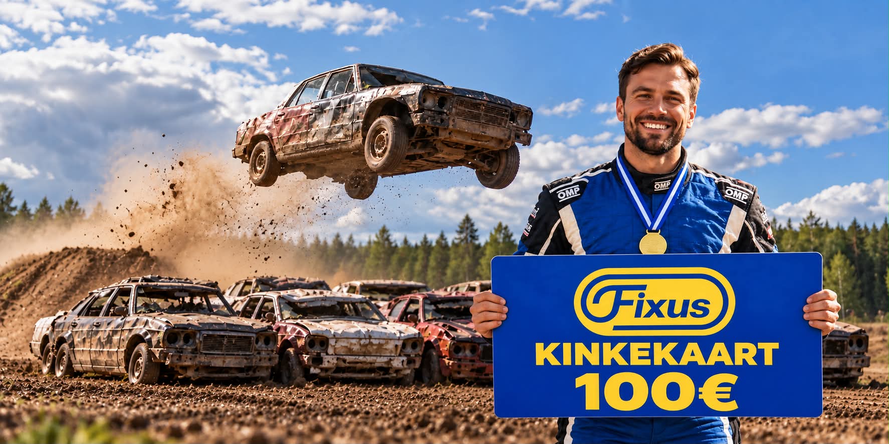 Hüpe üle romuralli autode ja Fixuse 100 € kinkekaart